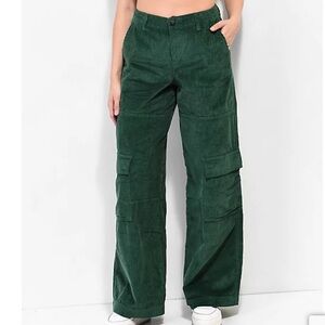Tinseltown Green Corduroy Low Rise Cargo Pants